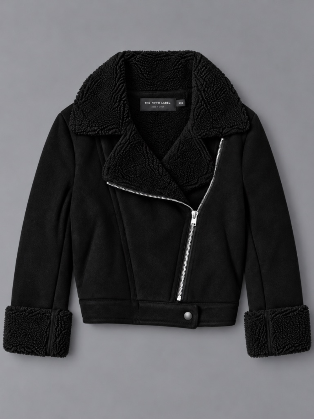 The Fifth Label Black Shearling Moto Jacket – Size XXS